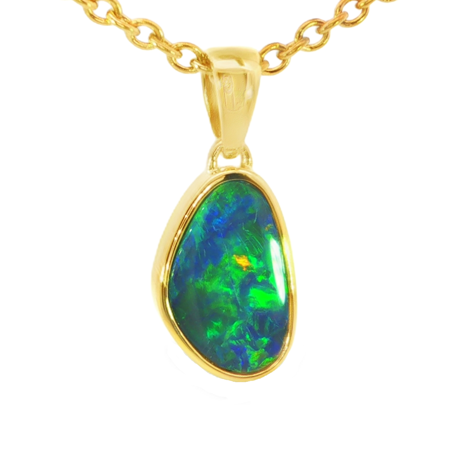 Australian Doublet Opal Pendant set in Gold Plated Sterling Silver - Green-Blue - Australian Opal Cutters and Pearl Divers