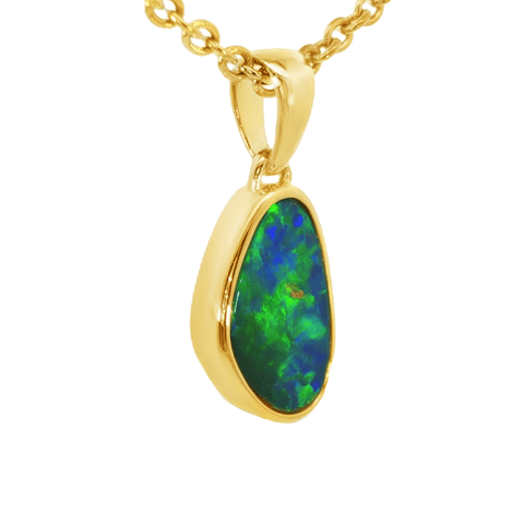 Australian Doublet Opal Pendant set in Gold Plated Sterling Silver - Green-Blue - Australian Opal Cutters and Pearl Divers