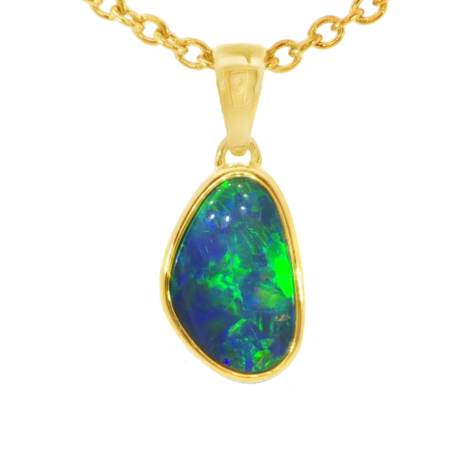Australian Doublet Opal Pendant set in Gold Plated Sterling Silver - Green-Blue - Australian Opal Cutters and Pearl Divers