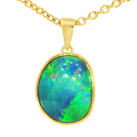 Australian Doublet Opal Pendant set in Gold Plated Sterling Silver - Multicolour - Australian Opal Cutters and Pearl Divers