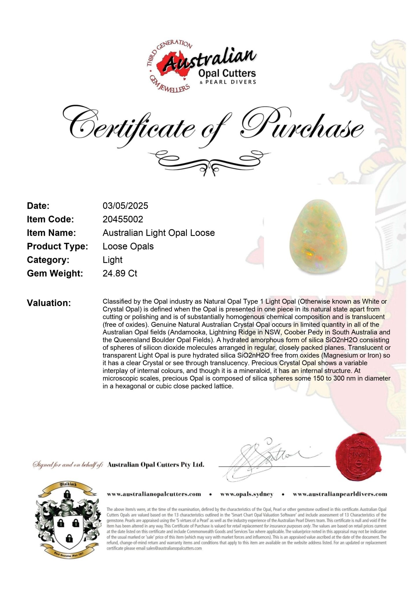 Australian Light Opal Loose - Australian Opal Cutters and Pearl Divers