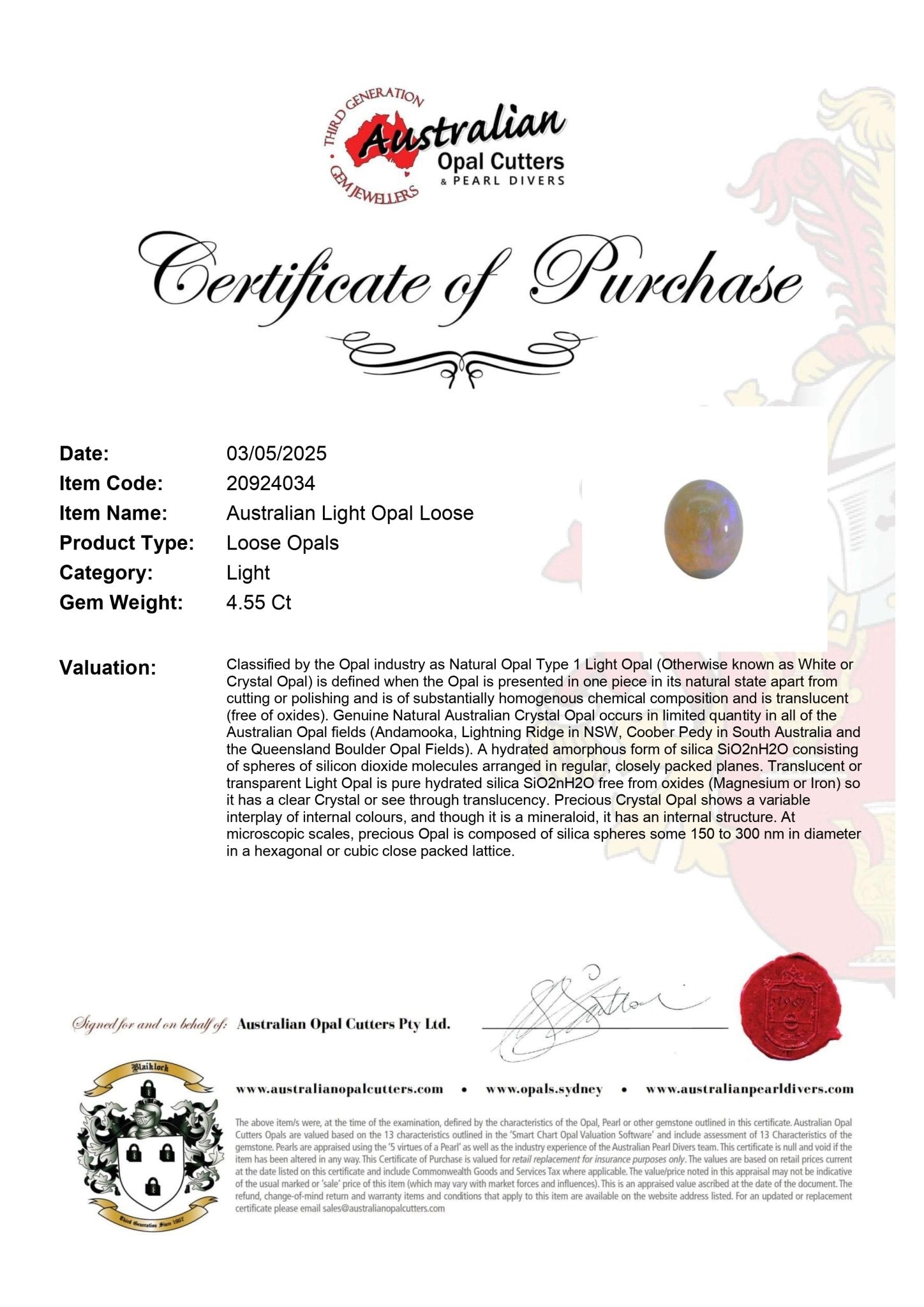 Australian Light Opal Loose - Australian Opal Cutters and Pearl Divers