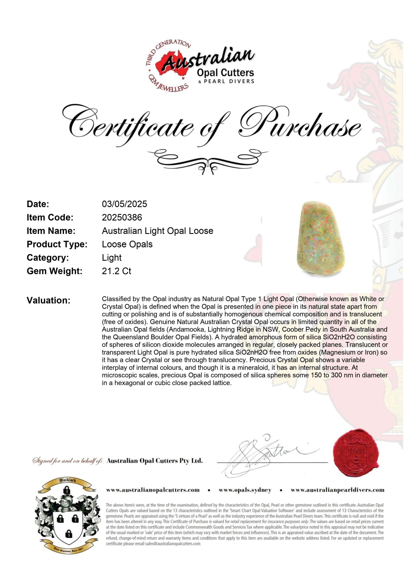 Australian Light Opal Loose - Australian Opal Cutters and Pearl Divers