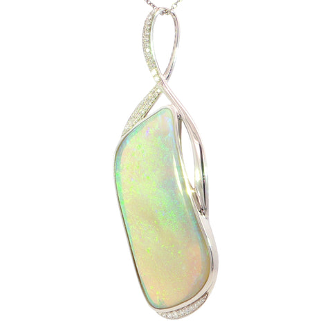 Australian Light Opal Pendant in 925 Sterling Silver with Diamonds - Green-Blue - Australian Opal Cutters and Pearl Divers