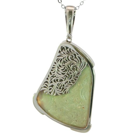 Australian Light Opal Pendant in 925 Sterling Silver with Diamonds - Green-Blue - Australian Opal Cutters and Pearl Divers