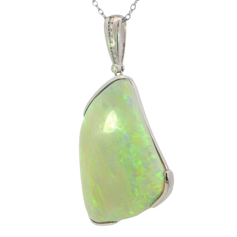 Australian Light Opal Pendant in 925 Sterling Silver with Diamonds - Green-Blue - Australian Opal Cutters and Pearl Divers
