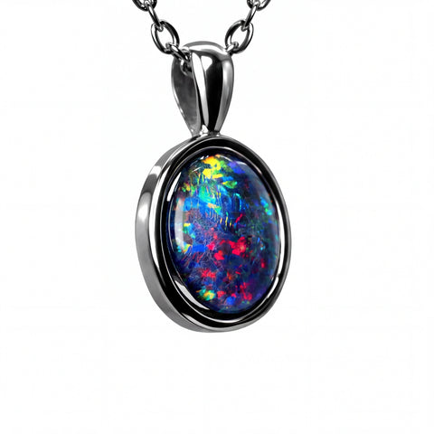Australian Triplet Opal Pendant in Stainless Steel - Australian Opal Cutters and Pearl Divers