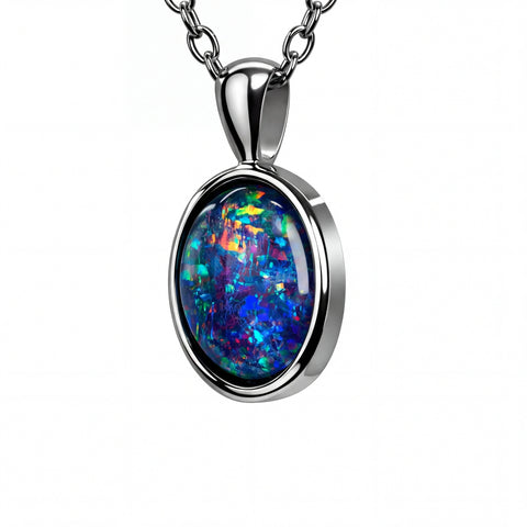 Australian Triplet Opal Pendant in Stainless Steel - Australian Opal Cutters and Pearl Divers