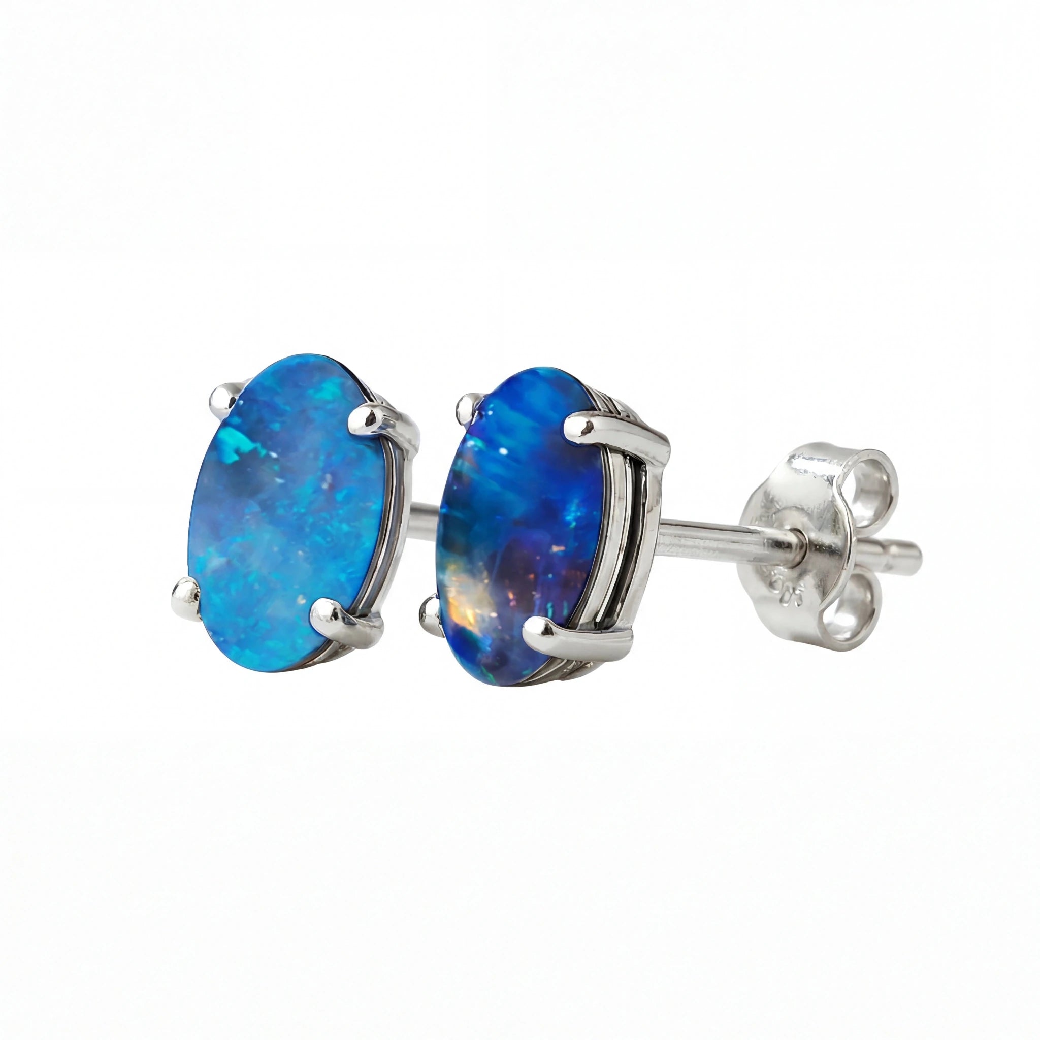Black Opal Earrings in 925 Sterling Silver - Green-Blue - Australian Opal Cutters and Pearl Divers