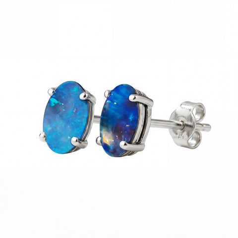 Black Opal Earrings in 925 Sterling Silver - Green-Blue - Australian Opal Cutters and Pearl Divers