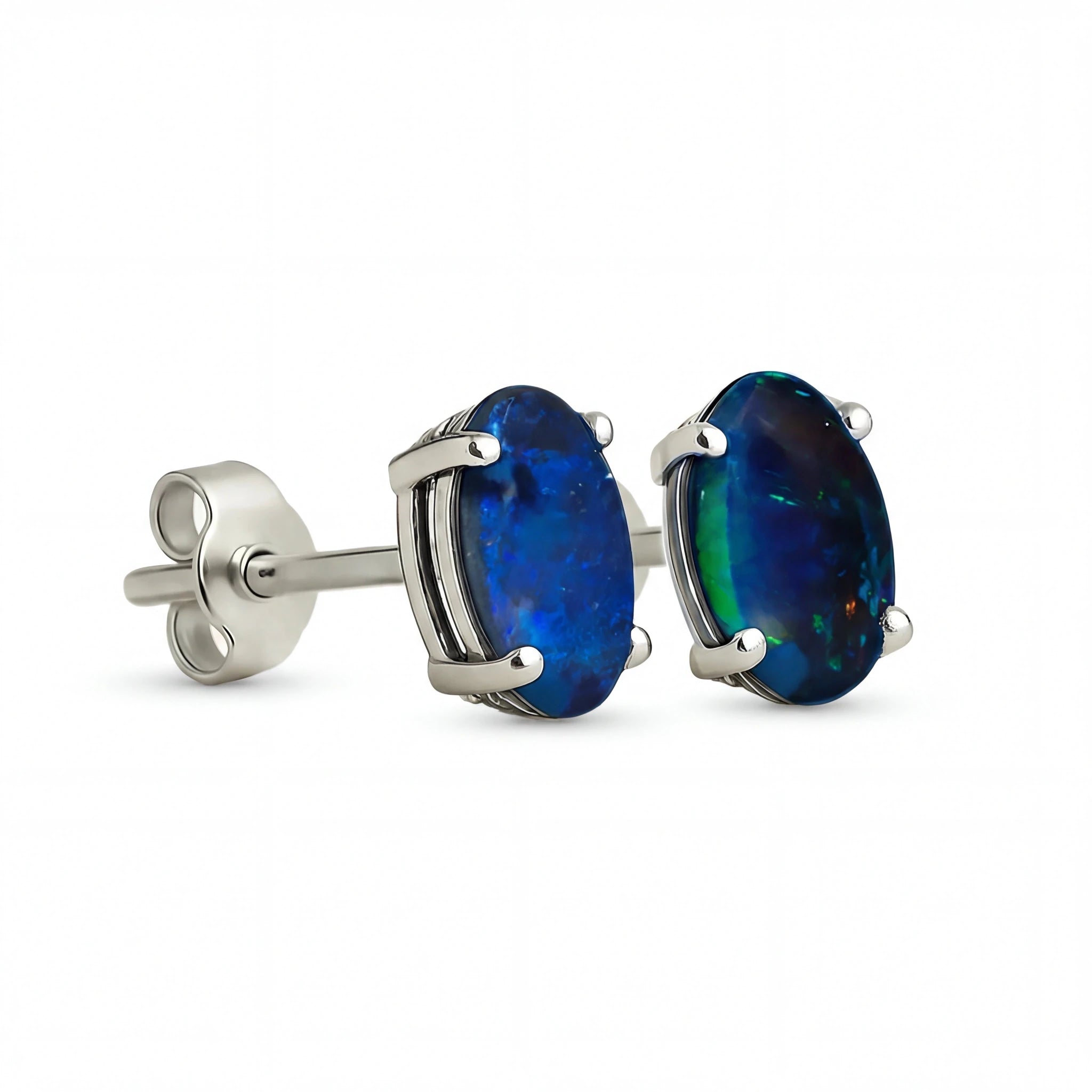 Black Opal Earrings in 925 Sterling Silver - Green-Blue - Australian Opal Cutters and Pearl Divers