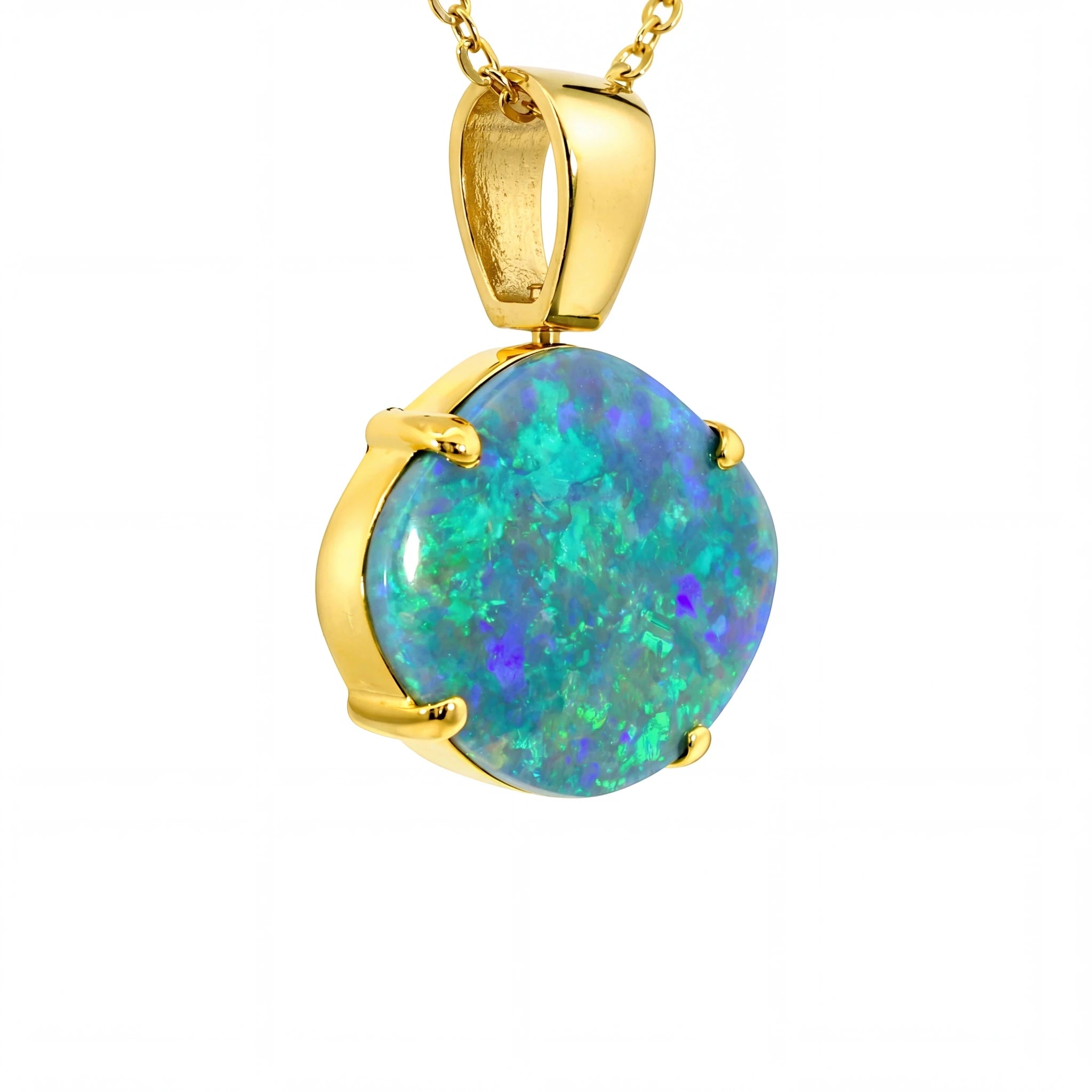 Black Opal Pendant in 18K Yellow Gold - Green and Blue - Australian Opal Cutters and Pearl Divers