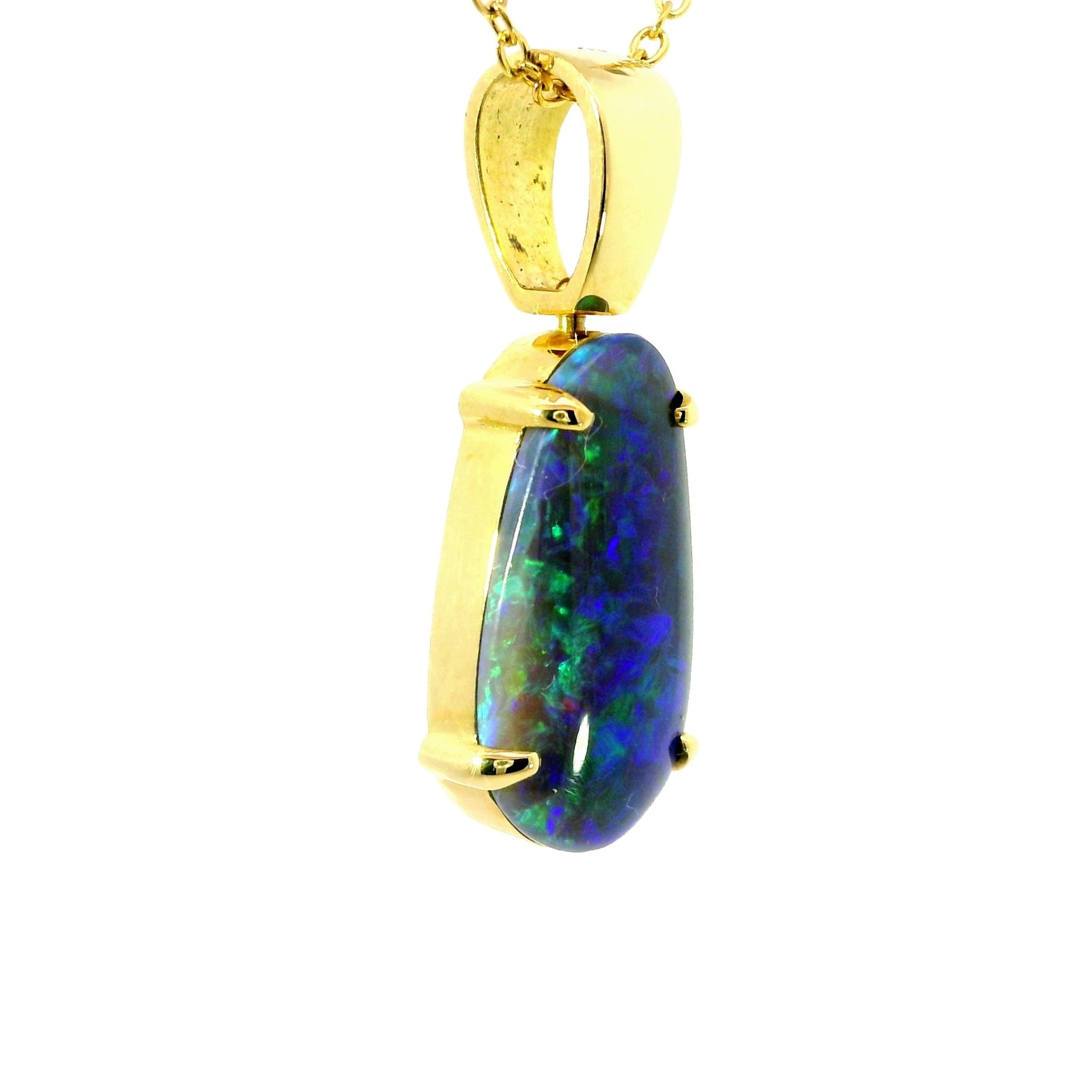 Black Opal Pendant in 18K Yellow Gold - Green-Blue - Australian Opal Cutters and Pearl Divers