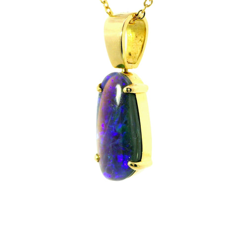 Black Opal Pendant in 18K Yellow Gold - Green-Blue - Australian Opal Cutters and Pearl Divers