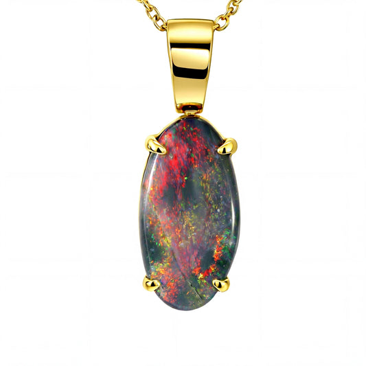 Black Opal Pendant in 18K Yellow Gold - Multicolour - Australian Opal Cutters and Pearl Divers