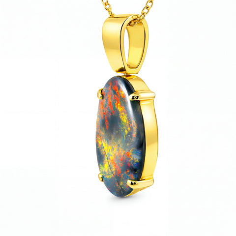 Black Opal Pendant in 18K Yellow Gold - Multicolour - Australian Opal Cutters and Pearl Divers