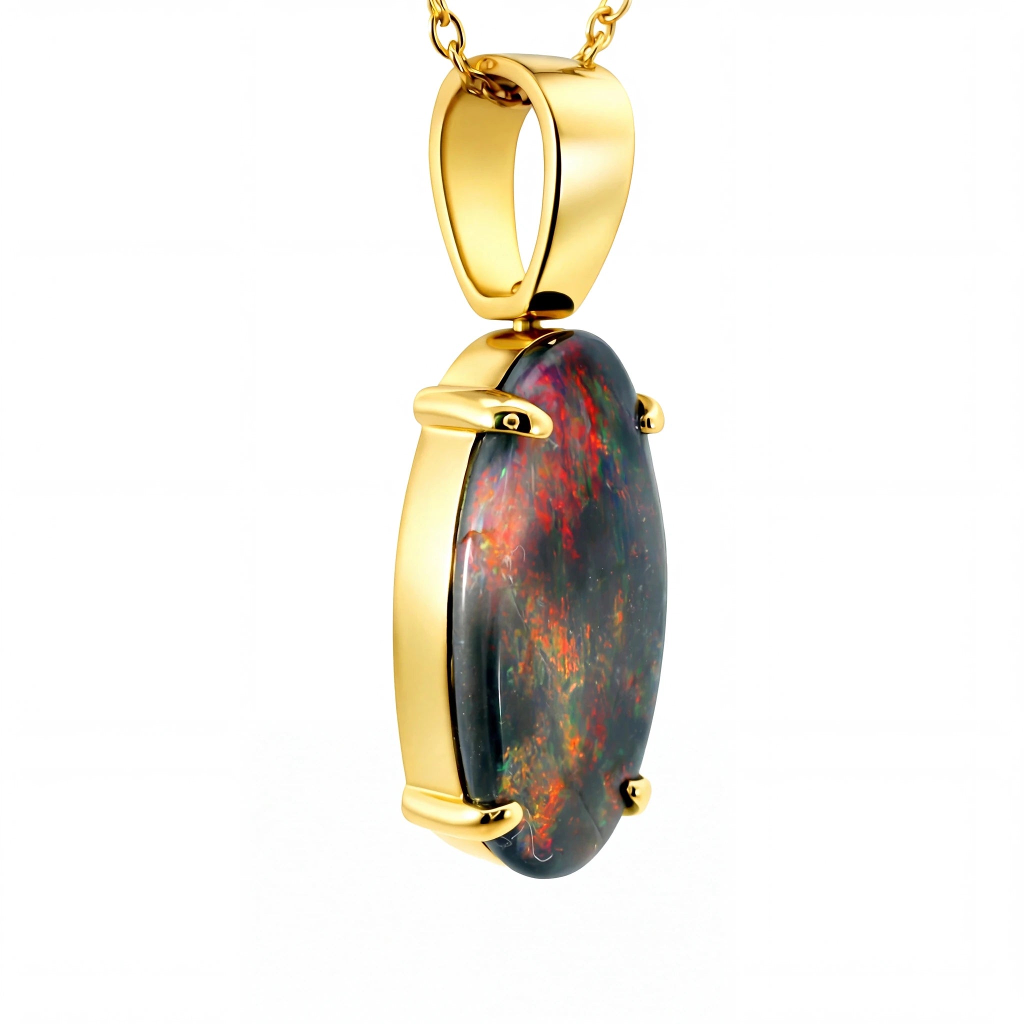 Black Opal Pendant in 18K Yellow Gold - Multicolour - Australian Opal Cutters and Pearl Divers
