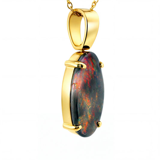 Black Opal Pendant in 18K Yellow Gold - Multicolour - Australian Opal Cutters and Pearl Divers