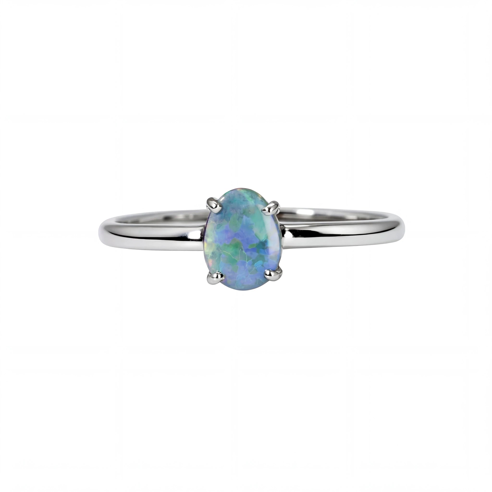 Black Opal Ring in 14K White Gold - Multicolour - Australian Opal Cutters and Pearl Divers