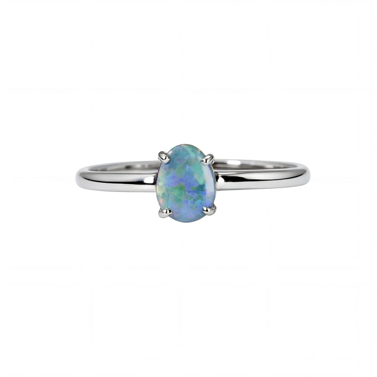 Black Opal Ring in 14K White Gold - Multicolour - Australian Opal Cutters and Pearl Divers