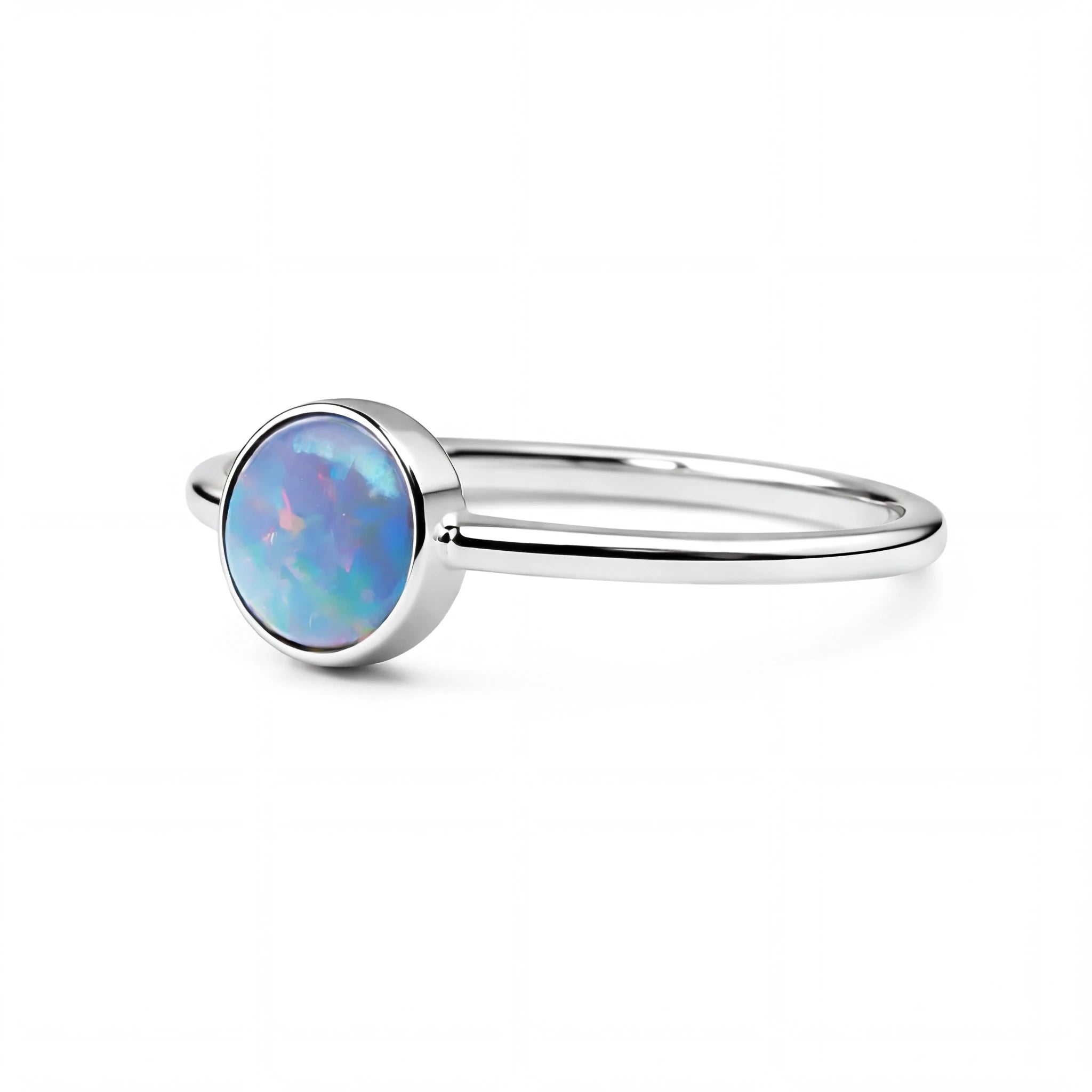 Black Opal Ring in 14K White Gold - Multicolour - Australian Opal Cutters and Pearl Divers