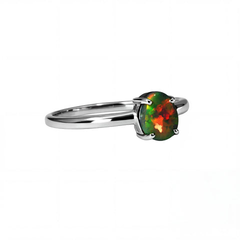 Black Opal Ring in 14K White Gold - Multicolour - Australian Opal Cutters and Pearl Divers