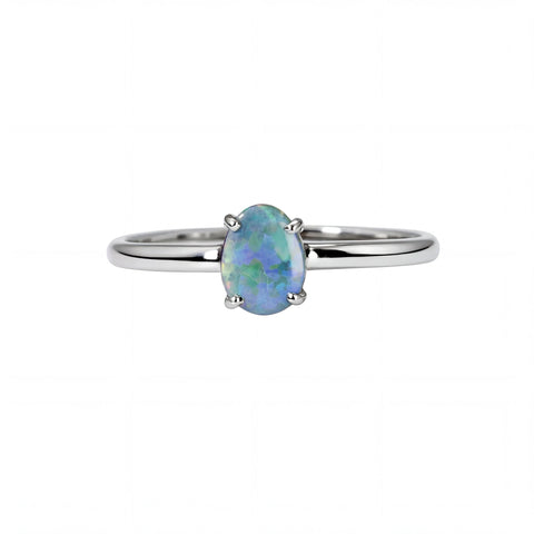Black Opal Ring in 14K White Gold - Multicolour - Australian Opal Cutters and Pearl Divers