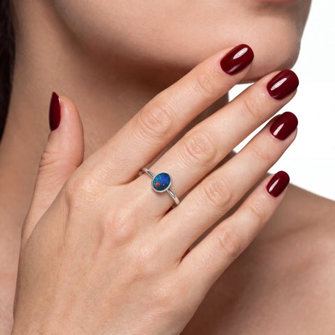 Black Opal Ring in 14K White Gold - Multicolour - Australian Opal Cutters and Pearl Divers