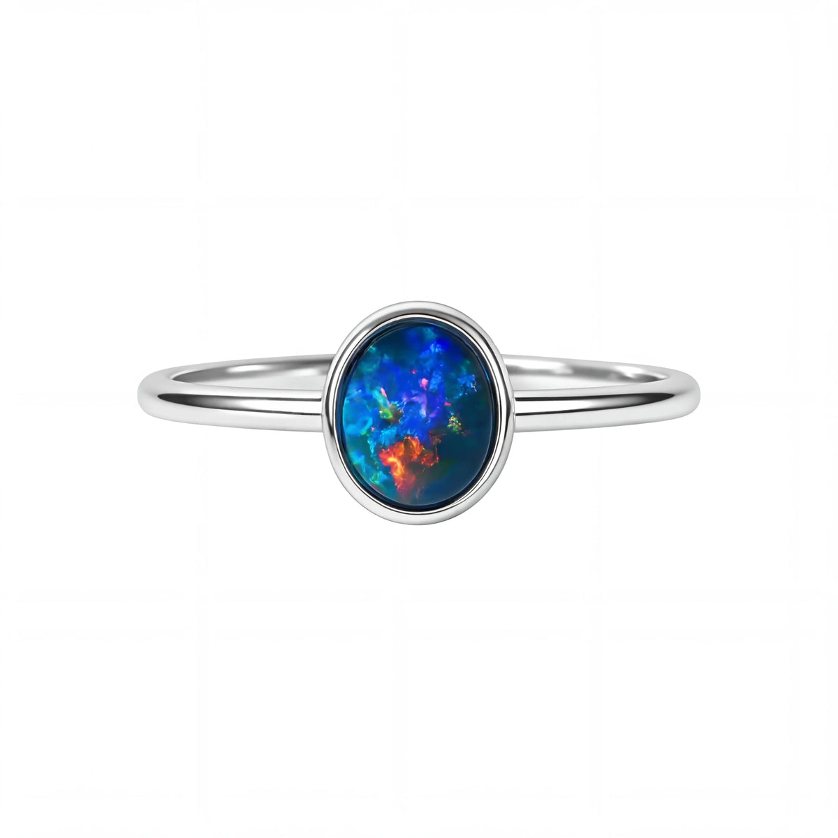 Black Opal Ring in 14K White Gold - Multicolour - Australian Opal Cutters and Pearl Divers