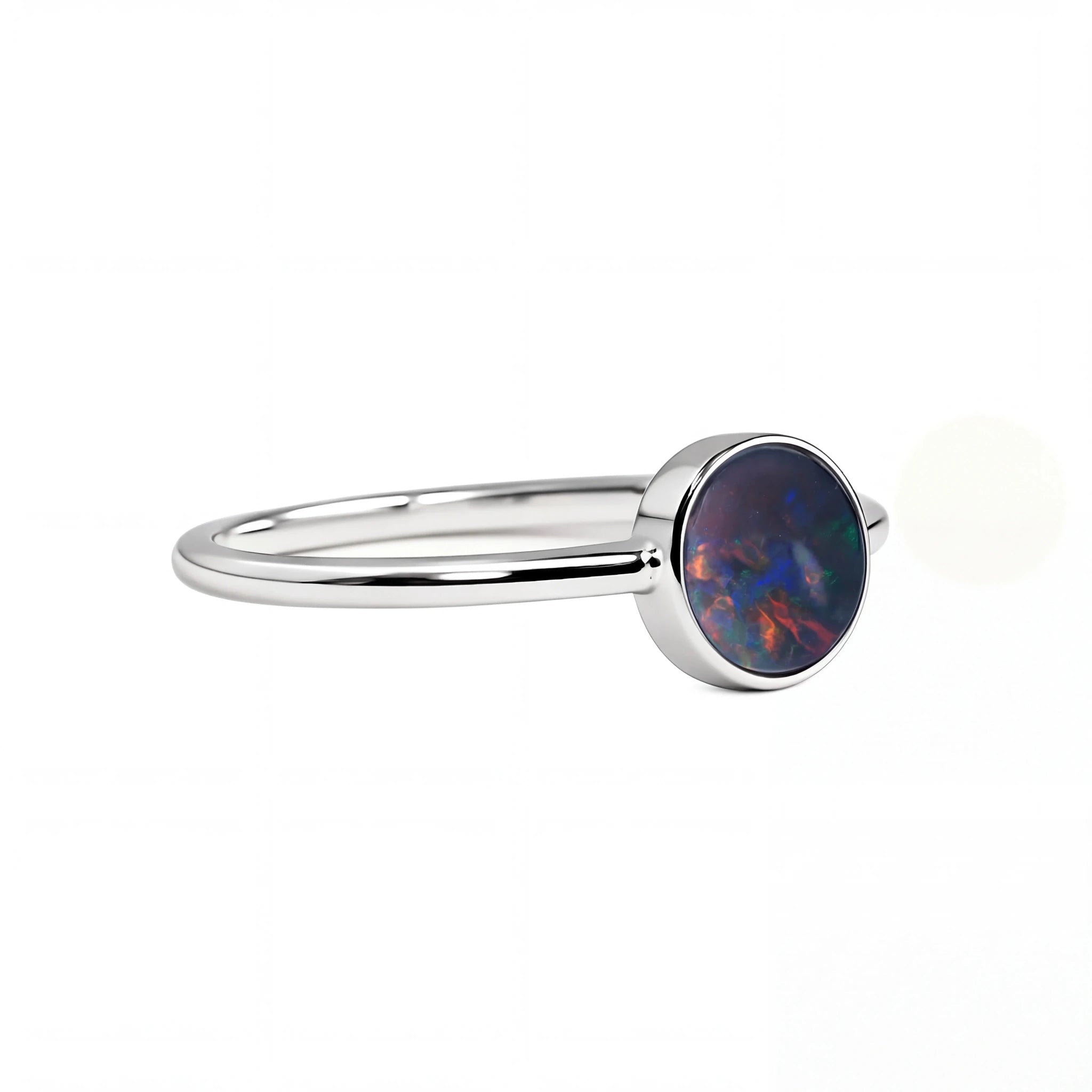 Black Opal Ring in 14K White Gold - Multicolour - Australian Opal Cutters and Pearl Divers
