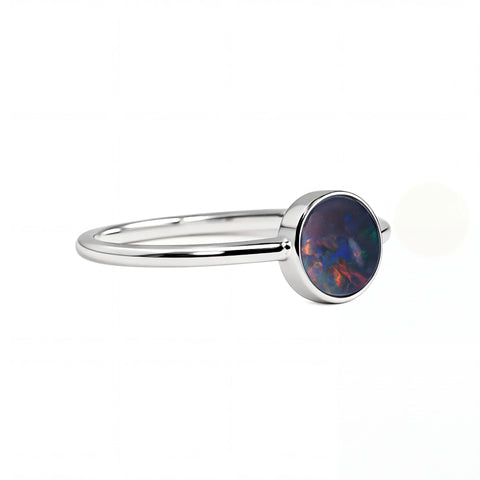 Black Opal Ring in 14K White Gold - Multicolour - Australian Opal Cutters and Pearl Divers