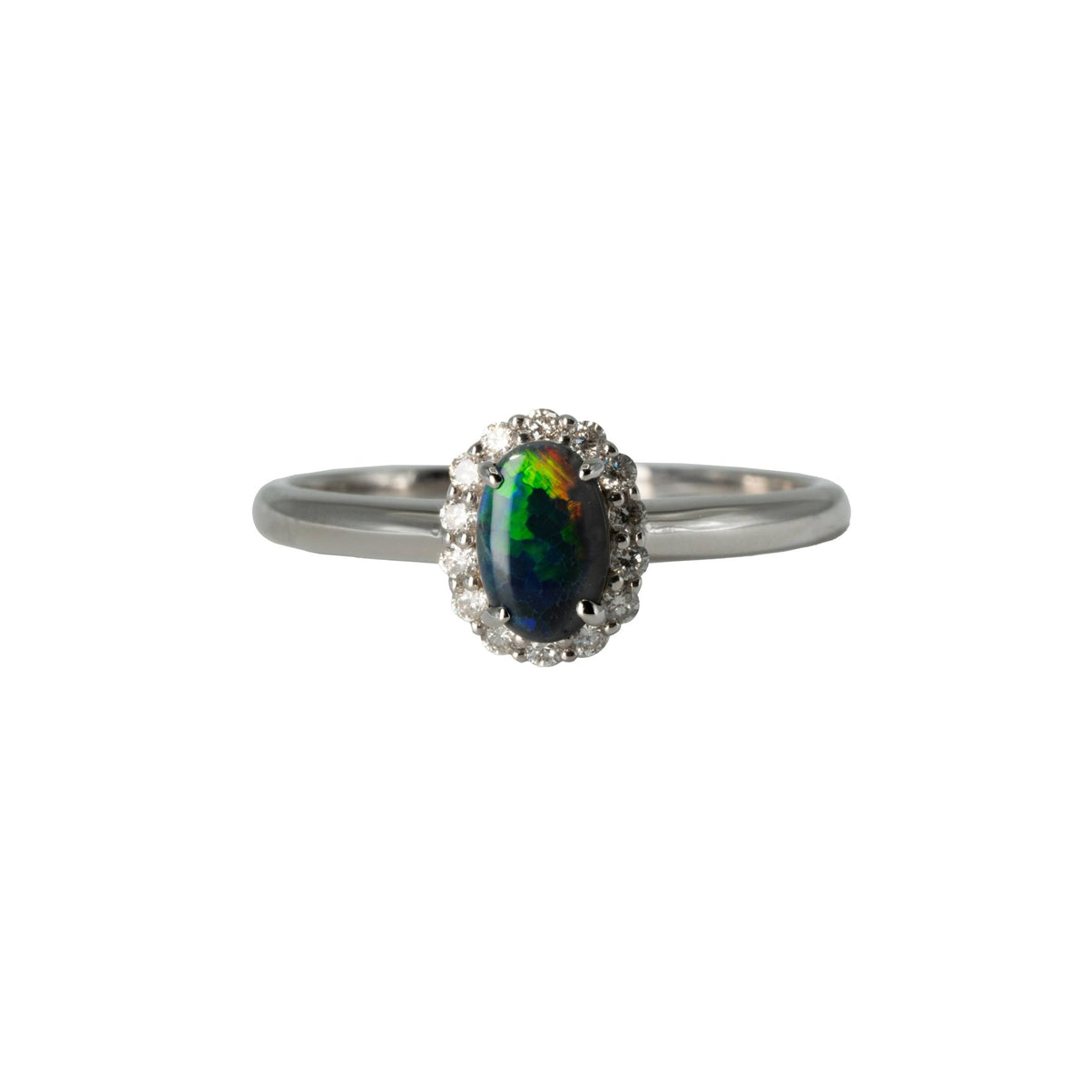 Black Opal Ring in 18K White Gold - Multicolour - Australian Opal Cutters and Pearl Divers