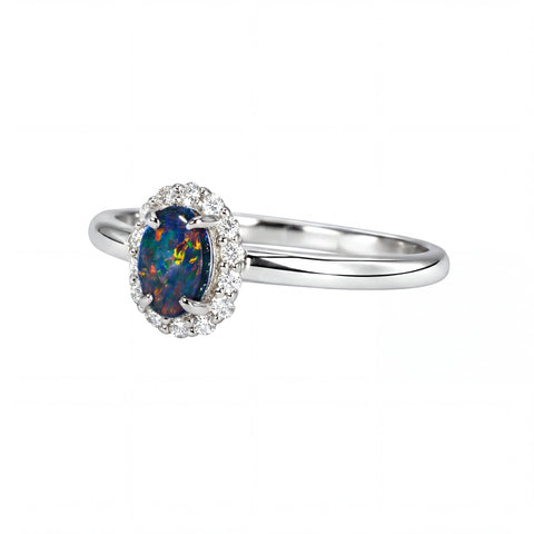 Black Opal Ring in 18K White Gold - Multicolour - Australian Opal Cutters and Pearl Divers