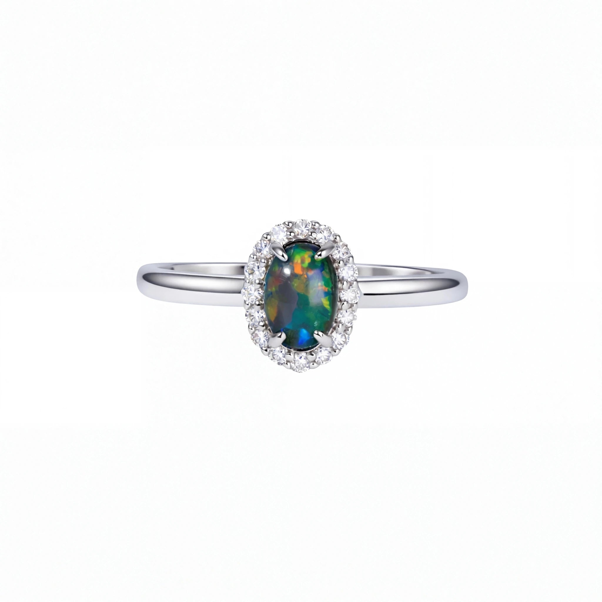 Black Opal Ring in 18K White Gold - Multicolour - Australian Opal Cutters and Pearl Divers