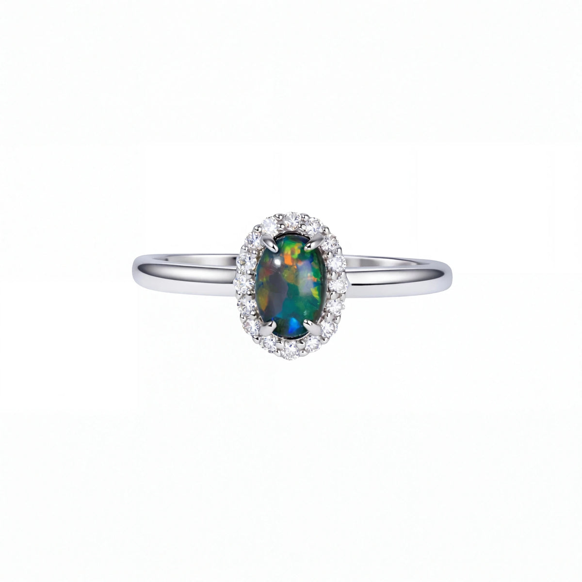 Black Opal Ring in 18K White Gold - Multicolour - Australian Opal Cutters and Pearl Divers