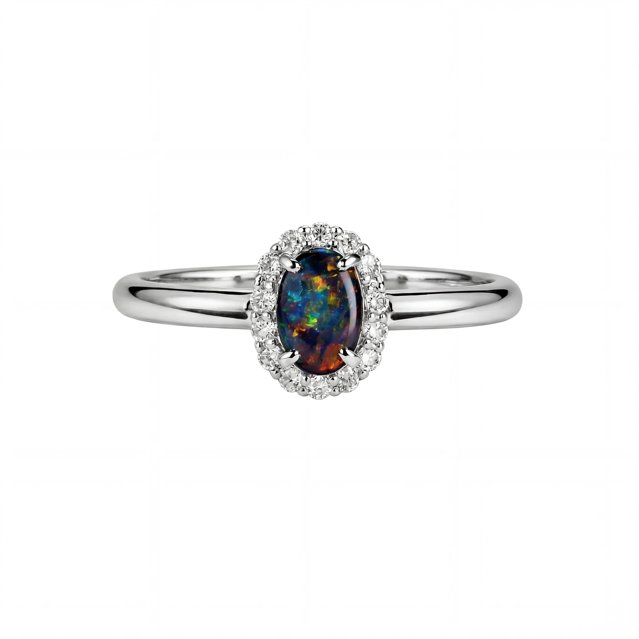Black Opal Ring in 18K White Gold - Multicolour - Australian Opal Cutters and Pearl Divers