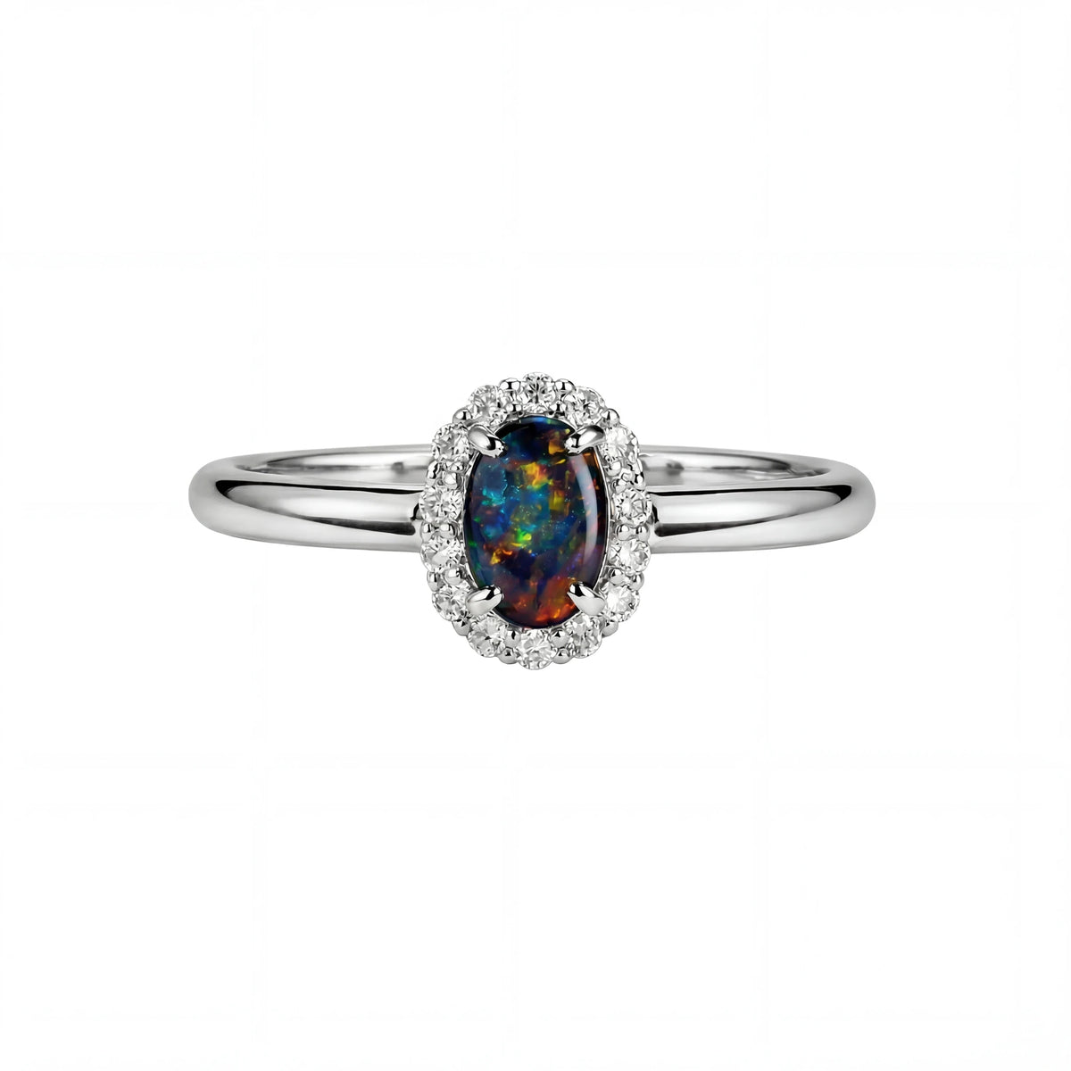 Black Opal Ring in 18K White Gold - Multicolour - Australian Opal Cutters and Pearl Divers