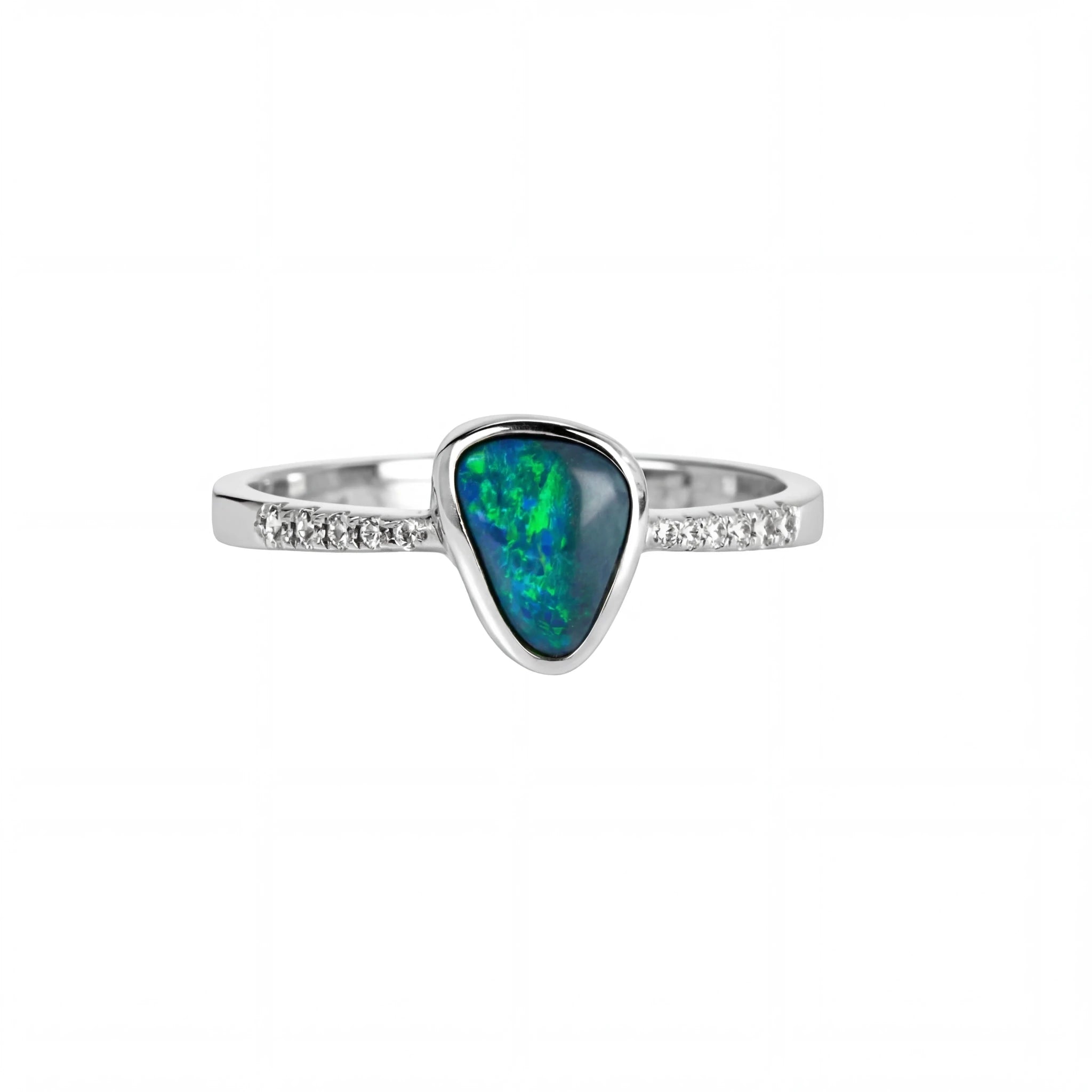Black Opal Ring In 925 Sterling Silver - Green-Blue - Australian Opal Cutters and Pearl Divers