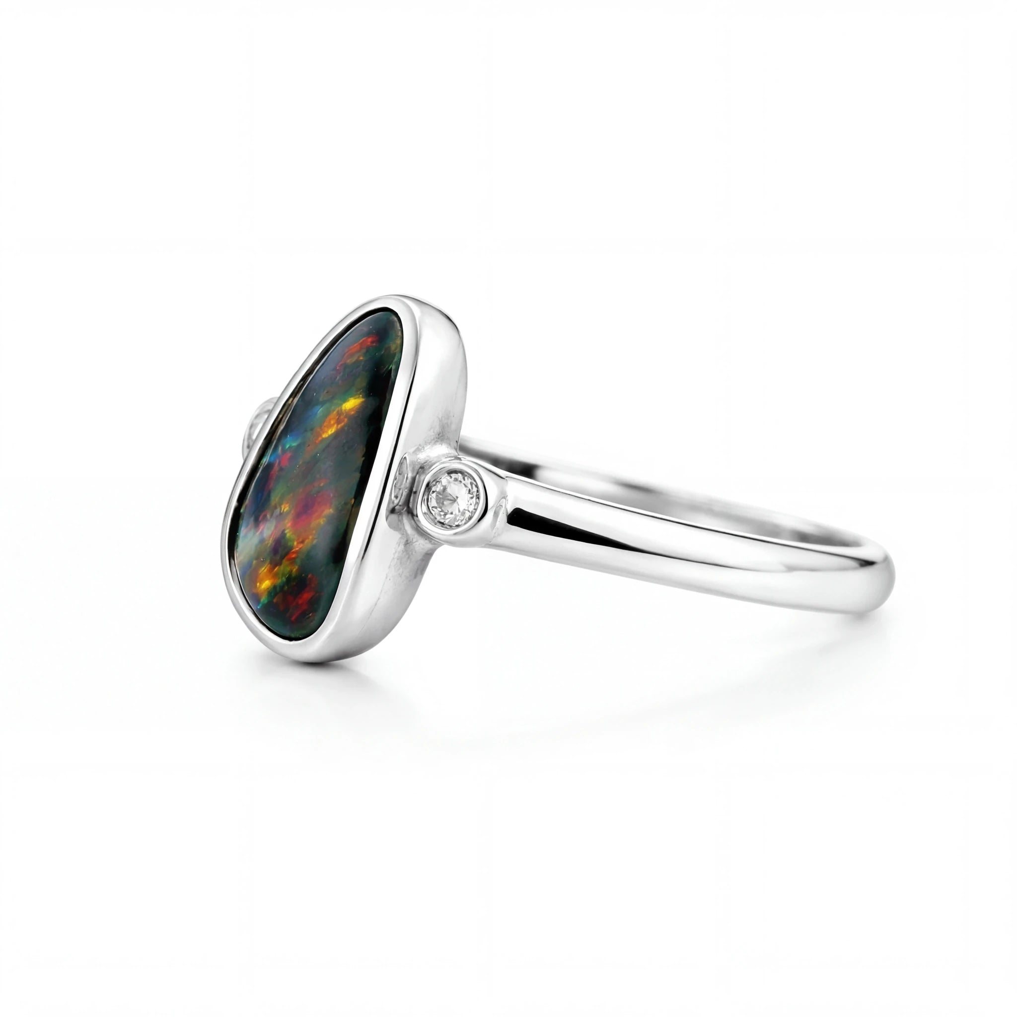 Black Opal Ring in 925 Sterling Silver - Multicolour - Australian Opal Cutters and Pearl Divers