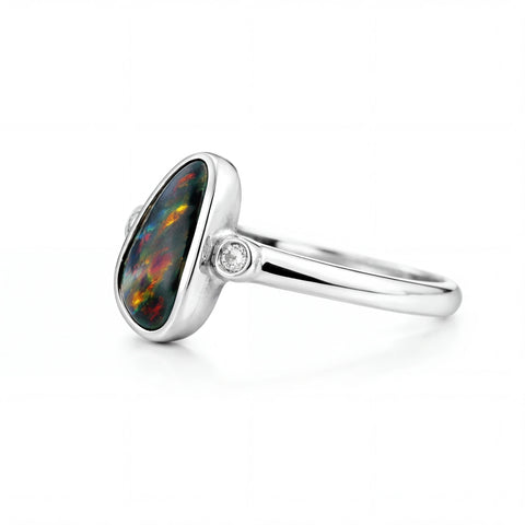 Black Opal Ring in 925 Sterling Silver - Multicolour - Australian Opal Cutters and Pearl Divers