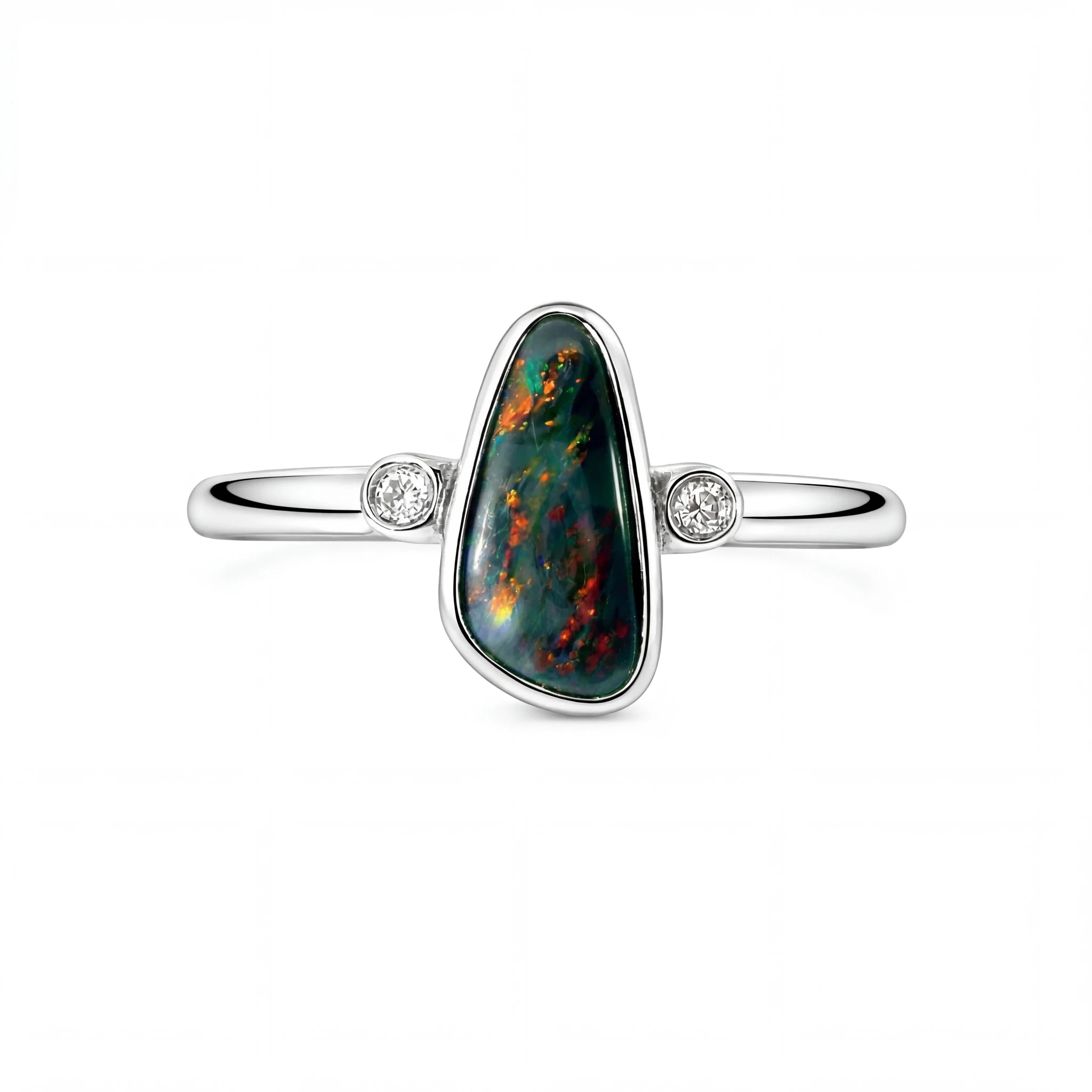 Black Opal Ring in 925 Sterling Silver - Multicolour - Australian Opal Cutters and Pearl Divers
