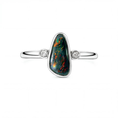 Black Opal Ring in 925 Sterling Silver - Multicolour - Australian Opal Cutters and Pearl Divers
