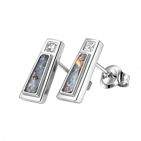 Boulder Opal Earrings in 14K White Gold - Multicolour - Australian Opal Cutters and Pearl Divers