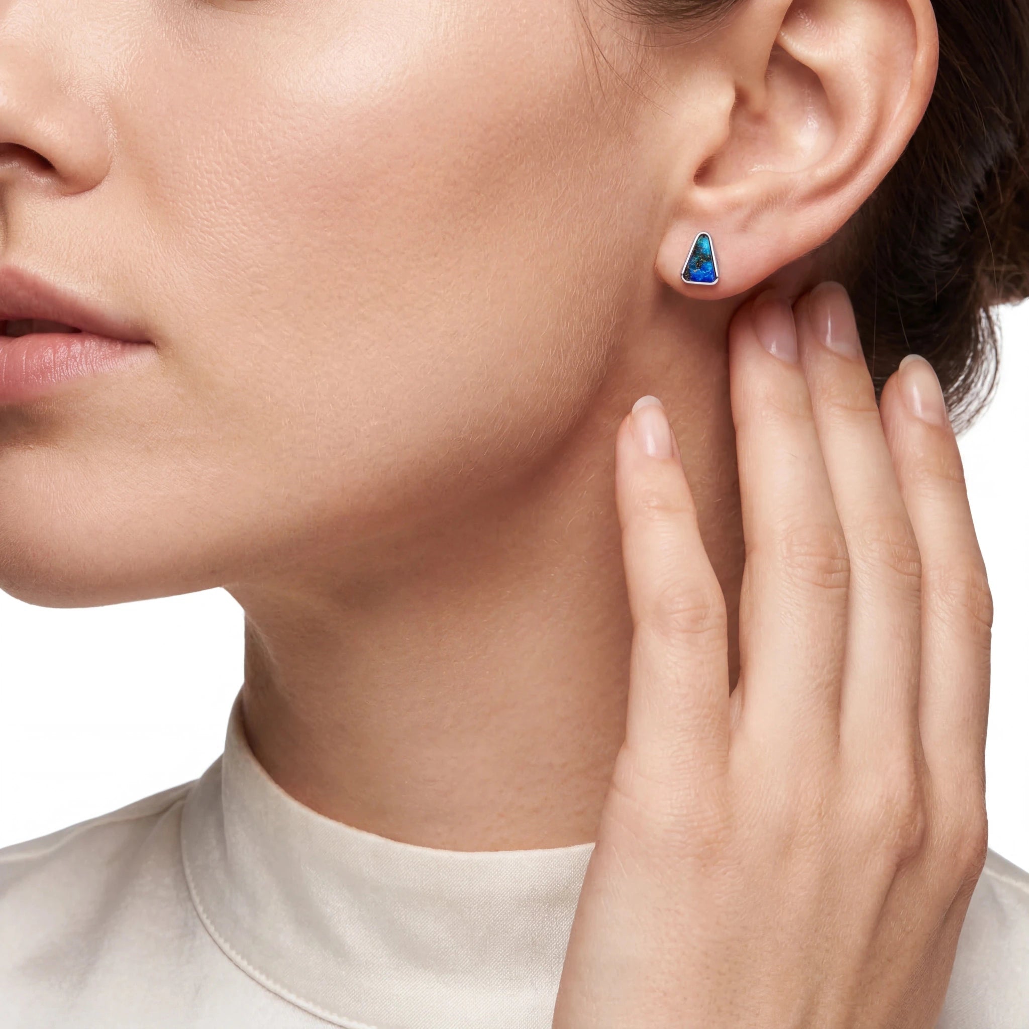 Boulder Opal Earrings in 925 Sterling Silver - Green-Blue - Australian Opal Cutters and Pearl Divers