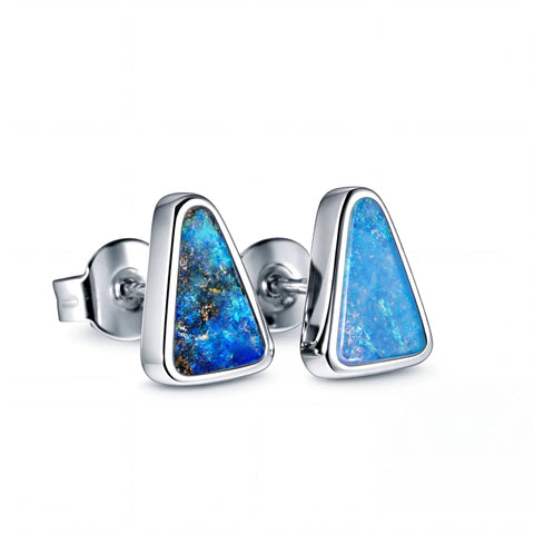 Boulder Opal Earrings in 925 Sterling Silver - Green-Blue - Australian Opal Cutters and Pearl Divers