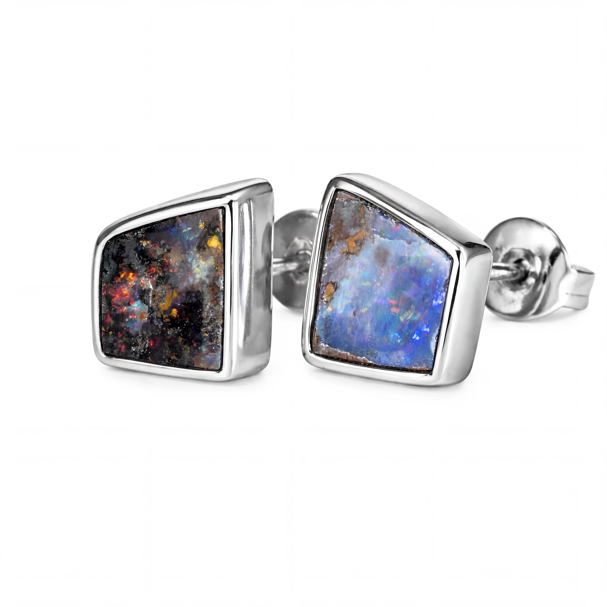 Boulder Opal Earrings in 925 Sterling Silver - Multicolour - Australian Opal Cutters and Pearl Divers
