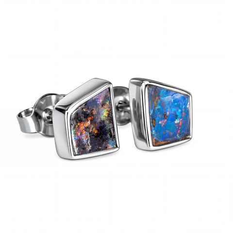 Boulder Opal Earrings in 925 Sterling Silver - Multicolour - Australian Opal Cutters and Pearl Divers