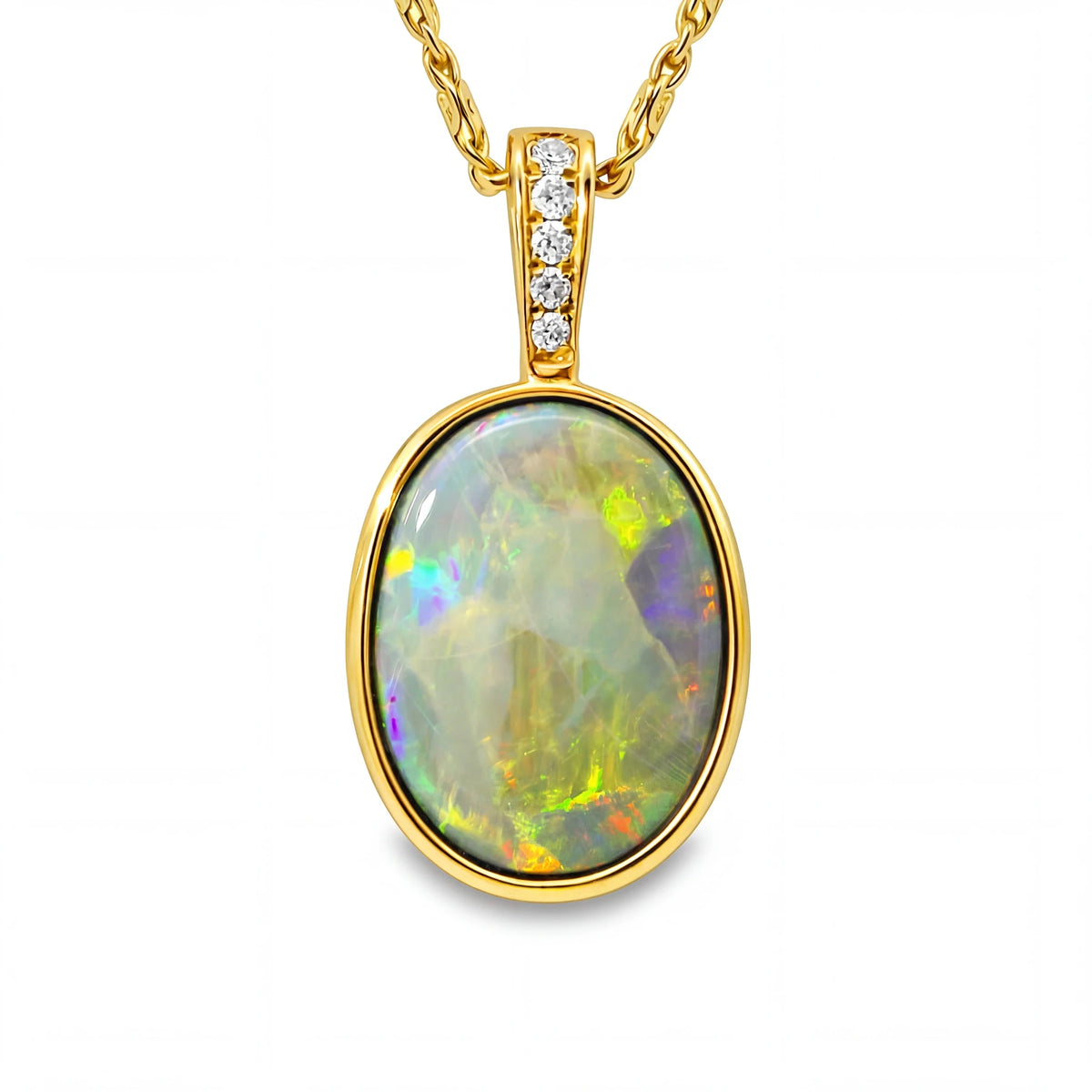 Dark Opal Pendant In 14k Yellow Gold - Multicolour - Australian Opal Cutters and Pearl Divers