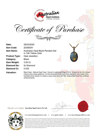 Dark Opal Pendant In 14k Yellow Gold - Multicolour - Australian Opal Cutters and Pearl Divers