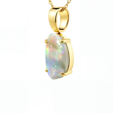Dark Opal Pendant in 18K Yellow Gold - Multicolour - Australian Opal Cutters and Pearl Divers